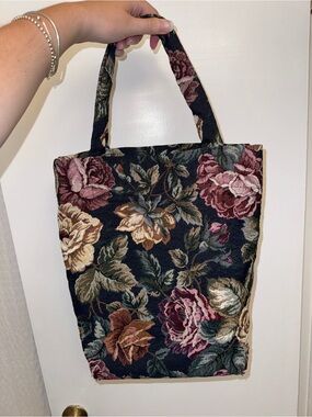 Vintage Floral Tapestry Tote Bag Victorian Roses Cottagecore Boho